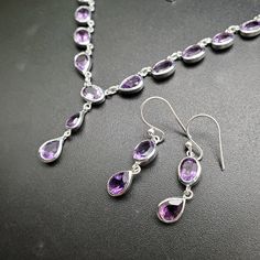 Visit our online shop at: Etsy.com/shop/925ForHer *Buyer will get jewelry set the same as the listing *sterling silver necklace pendant, earrings set *purple amethyst gemstones *signed: 925 *free shape and size: listing photos with a penny and an inch ruler/buyer will get exactly what you see the item from the listing photos. *the back of the pendant is opened, it shows the back of the stone *the jewelry item is one of a kind. *buyer will get the same item listed *size of a penny is 19mm or a dime is 18mm in diameter for comparing the size with jewelry items. *free small convenient gift box *free shipping in the US, shipping from the US without insurance. *most orders will be shipped the same day or within 24 hours from placing orders during USPS working hours. *seller provides one-time fr Purple Amethyst Earrings, Free Shapes, Sterling Silver Necklace Pendants, Amethyst Necklace, Amethyst Earrings, Wedding Jewelry Sets, Amethyst Gemstone, Purple Amethyst, Penny