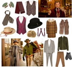 a collage of men's clothing and accessories including hats, scarves, gloves, vests