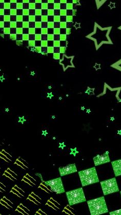 green and black wallpaper with stars and checkerboard pattern in the background photo