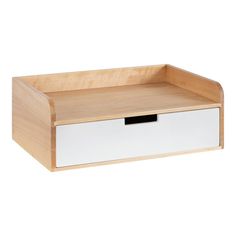 a wooden box with two white drawers