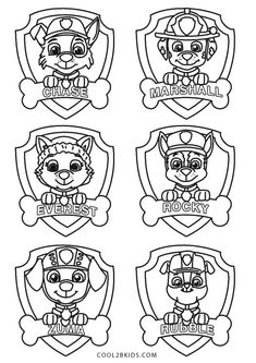 four cartoon dogs with their names in the middle and bottom, on top of each other