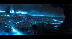 an alien landscape is shown in this scene from the movie star wars, with blue lights on