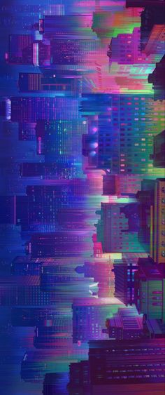 an abstract image of city buildings with colored lines