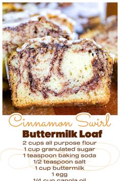 cinnamon swirl buttermik loaf recipe with instructions