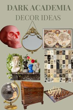 From dark wood furniture to classic literature art prints concepts. This post is all about the best dark academia decor ideas. | dark academia aesthetic | dark academia bedroom | dark academia room | dark academia living room | dark academia items | modern dark academia Bedroom Ideas Dark Academia, Academia Essentials, Dark Academia Essentials