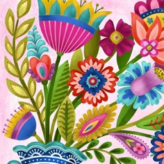 a painting of colorful flowers in a blue vase on a pink background with the words happy mother's day written below it