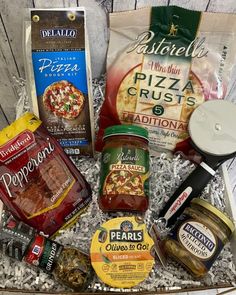 an assortment of food items in a basket