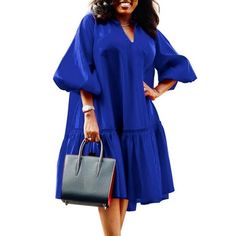 Package included: 1 Dress Material: 100%Polyester Color: Red,Yellow,Navy Sleeve: Half Sleeve Pocket: No Size: S,M,L,XL,2XL,3XL,4XL,5XL Pattern: Solid Length: Knee-Length Features: Pleating,V-Necked,Puff Sleeve Style: Leisure,Leisure,Holiday,Europe,Daily,Fashion Season: Spring,Autumn Occasion: Party,Holiday,Streetwear,Travel,Casual,Family,Appointment Color: Blue.  Gender: female.  Age Group: adult. Plus Size Bohemian, Bohemian Summer Dresses, Bohemian Party, Lantern Sleeve Dress, Dress With Sleeves, Satin Mini Dress, Ankara Styles, African Dresses, Lantern Sleeve