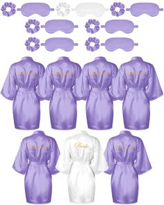 six bridesmaid robes and eye maskes for the bride to wear on her wedding day