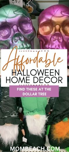 three halloween decorations with text overlay that reads, affordable halloween home decor find these at the dollar tree