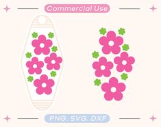 a pink flower vase with green leaves and flowers on it, next to the words commercial use png svg dxf