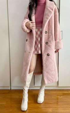 Soft faux mink fur coat with notched lapels, double breasted button opening and side pockets. Suede lining. Sleeves can be unrolled. Machine washable. XS: 42" chest, 38" lengthS: 44" chest, 38" lengthM: 46" chest, 38" lengthL: 48" chest, 38" length Trendy Long Faux Fur Coat, Pink Double-breasted Winter Outerwear, Winter Faux Fur Coat With Button Closure, Mink Faux Fur Coat, Mink Fur Coat, Pink Coat, Clothing Inspiration, Double Breasted Coat, Mink Fur