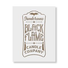 the black flame candle company logo on a white card with brown lettering and an orange bat