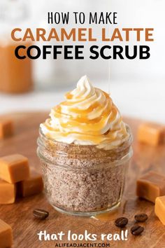 Diy Coffee Scrub, Coffee Scrub Recipe, Diy Caramel, Coffee Scrub Diy, Coffee Body Scrub