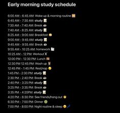 a black background with the text early morning study schedule on it's left side