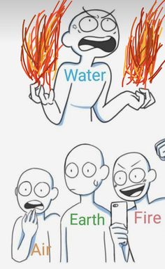 an image of cartoon characters with fire coming out of their mouths and the words water above them