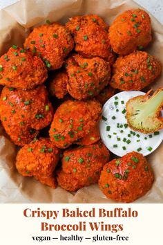 Red battered broccoli wings on baking paper. Broccoli Wings, Buffalo Broccoli, Franks Buffalo Sauce, Spicy Broccoli, Creamy Ranch Dressing, Tasty Vegetarian Recipes, Vegan Comfort Food, Vegan Appetizers