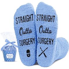 After Surgery SocksThe blue fuzzy socks feature the phrase "STRAIGHT OUTTA SURGERY" and are made with soft, moisture-wicking material that provides excellent comfort for your feet.Size & MaterialThese fluffy socks are made of plush coral fleece, providing ultimate comfort and warmth. Designed to fit women's shoe sizes 6-10. Our fuzzy socks also feature black non-slip soles, ensuring your safety on wood and tile floors.Cupcake PackagingTo ensure ... Post Surgery Gift, Medical Socks, Surgery Recovery Gift, Radiologist Gifts, Cupcake Packaging, Dental Assistant Gifts, Surgery Gift, Recovery Gifts, Medical Gifts