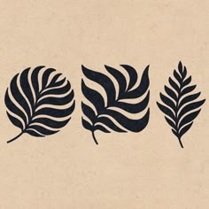 three leaf stencils are shown on a piece of brown paper with black ink