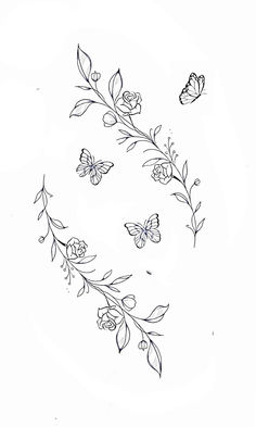 a drawing of flowers and butterflies in the shape of a heart