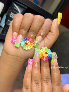 Nail Designs Charms, Takashi Murakami Nails, Lux Nails, Kids Nail Designs, Kay Kay, Acrylic Toe Nails