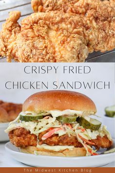 crispy fried chicken sandwich on a white plate