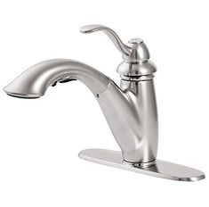 a kitchen faucet that is stainless steel