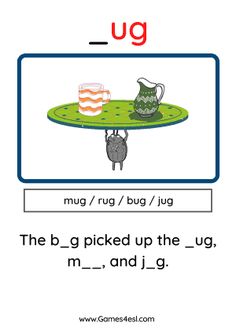 an english worksheet with the words ug and i, including two mugs on