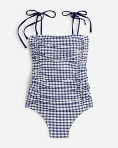 Shop  for the Ruched tie-shoulder one-piece swimsuit in gingham for women. Find the best selection of women womens-categories-clothing-swimwear-long-torso available in-stores and on line. Gingham Swimsuit, One Shoulder Swimsuit, Modest Swimwear, Cute Swimsuits, Long Torso, Beach Wears, Fitness Inspo, Womens Swimwear, One Piece Swimsuit