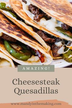 cheesesteak quesadillas on a plate with jalapenos