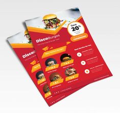 two red and yellow flyer templates with food items on them