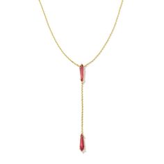 Level up your layered look with the Indie Y-Line Necklace. Featuring two elongated stones in a contemporary Y-shaped silhouette, this necklace is here to help you reach trendsetter status. To preserve your fashion jewelry for years to come, agents such as soaps, perfumes, lotions, makeup, hair and cleaning products, and other chemical contact should be avoided. Take care to remove jewelry before showering, sleeping, exercising or swimming. Kendra Scott is known for its design and material innova Kendra Scott Red Necklace, Red Necklace, Accessories Jewelry Necklace, Multi Strand Necklace, Makeup Hair, Layered Look, Red Glass, Cleaning Products, Strand Necklace