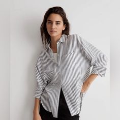 Final Price Drop! Will Donate If Nobody Purchases Here. Never Worn, New With Tag Long Sleeve Button-Down Striped Shirt From Madewell. Dolman Sleeves, Grey & White Stripes. Size Xs. Very Light Weave, Great Year-Round Shirt! Dolman Shirt, Grey Striped Shirt, Madewell Top, Price Drop, Dolman Sleeve, Grey Stripes, Striped Shirt, Gray White, Grey And White