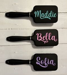 three personalized cooking utensils with name on them