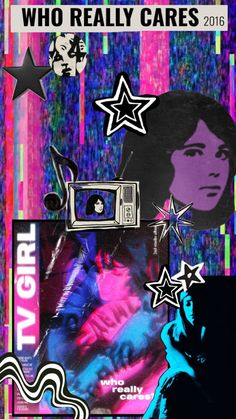 a collage of images with stars and a woman's face in the background