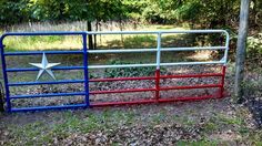 a red, white and blue fence with a star on it