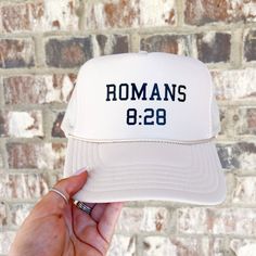 Handpicked by our family to share with you! Don't miss this ⭐️ Romans 8:28 trucker hat ⭐️ online now at modernburlap.com and ready to ship! One Word Inspiration, Trucker Hat Patch, Word Inspiration, Hat Patch, New Bible, Patch Hat, Hat Patches, Romans 8, Christian Clothing