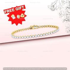 5 CT Certified Natural Diamond Women Tennis Bracelet 7 Inch 14K Yellow Gold Diamond Bracelet, Gold Bracelet