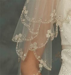 the back of a bride's wedding dress and veil