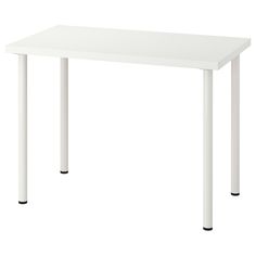 a white table with black legs on a white background