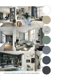 a collage of photos with different furniture and decor items in greys, blues, greens, and neutrals