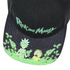 This is an Rick And Morty hat. This Rick and Morty baseball cap is great for any fan of the highly offensive yet hilarious cartoon! Each of these Rick and Morty hats showcases a raised embroidered Rick and Mort logo on the front of the crown. The pre-curved bill has a detailed character pattern of Rick and Morty standing in a portal, ready to go do some damage somewhere in the universe! The Rick and Morty hat has an adjustable snapback closure for a tremendous one-size-fits-most design. Make thi Adjustable Curved Bill Trucker Hat For Fans, Adjustable Curved Bill Trucker Hat For Fan Merchandise, Themed Baseball Cap, Themed Baseball Cap One Size Fits Most, Novelty Cap For Streetwear, Themed Baseball Cap, One Size Fits Most, Novelty Snapback Hat, Novelty Baseball Cap With Adjustable Curved Brim, Themed Adjustable Baseball Cap