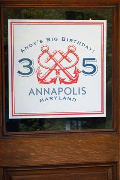 a sign that is on the side of a door saying, andy's big birthday anapolis mayland