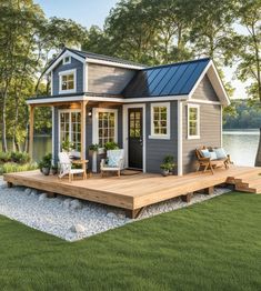 a small house with a porch and deck