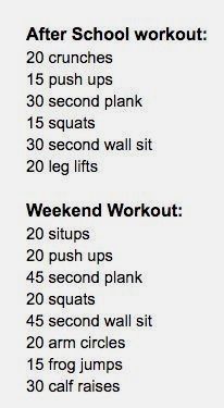 an image of a workout plan with the words after school workouts and instructions to do it