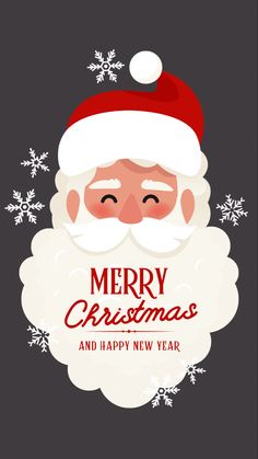 a santa claus face with snowflakes around it and merry christmas message in the middle