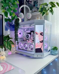 a desktop computer sitting on top of a white desk