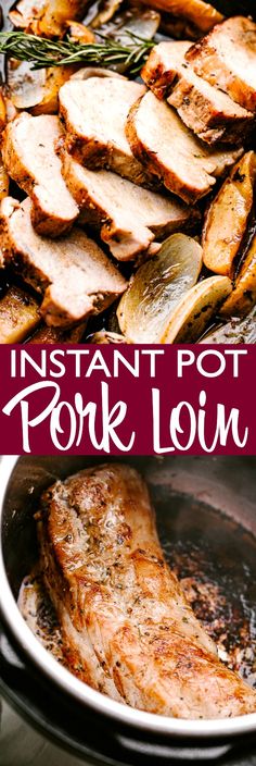 an image of pork loin roasting in the slow cooker with text overlay