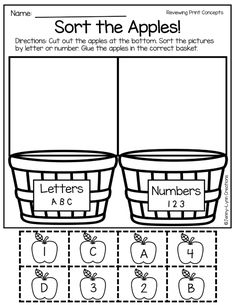 an apple themed worksheet with the words sort the apples and numbers in it