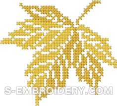 a yellow leaf is shown in the shape of a cross stitch pattern on a white background